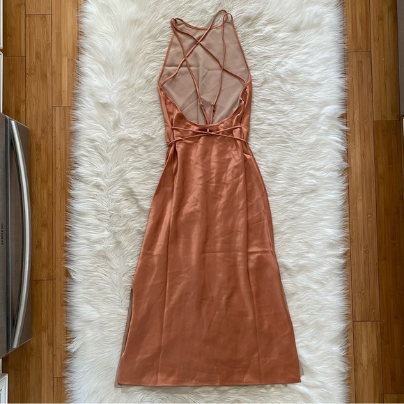 Nanushka Narita Belted Peach Apricot Satin Sleeveless High Neck Midi Dress - Picture 8 of 14